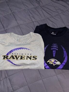 Bundle: Two Nike Baltimore Ravens Dri-Fit Short Sleeve Tees. Gray/Black. Men’s L